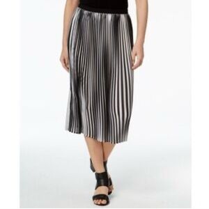 Eileen Fisher Ombré Stripe Accordion Pleat Midi Skirt, Size PM, Color Blk/Gry/Wt